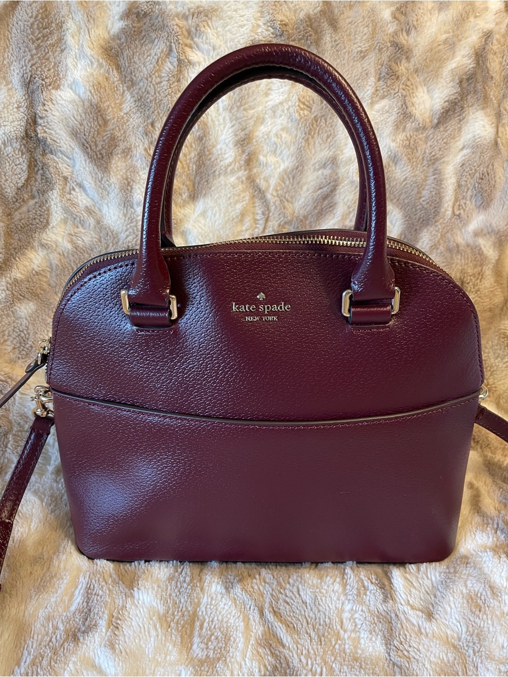 kate spade Burgundy Pebbled Dome Satchel with Strap